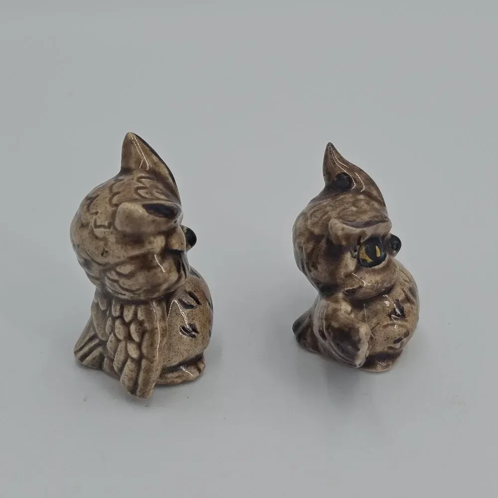 Vintage Ceramic Owl Figurines Miniature Set Collectibles Handpainted MCM 1970s